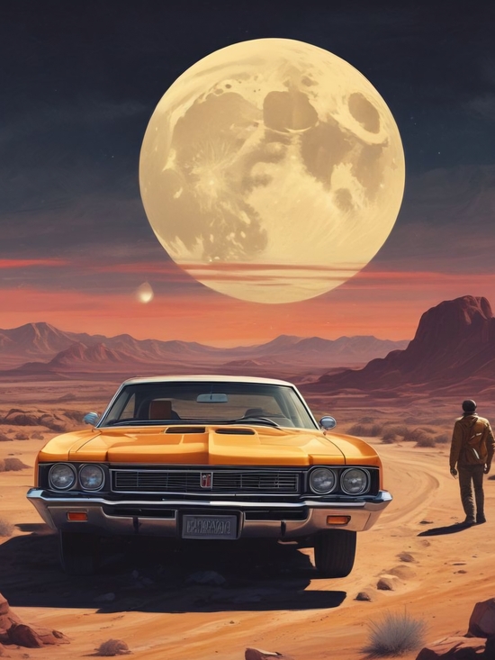 Seaglasscoaztallemonades.com Other - Retro Orange Muscle Car Moonlit Art Print by Kirsten Scritsmier 8x10